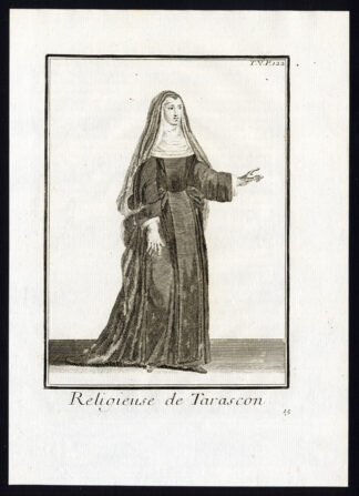 Antique Religious Print-NUN-TARASCON SUR RHONE-FRANCE-Helyot-1792