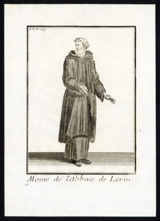 Antique Religious Print-MONK-LERINS ABBEY-SAINT HONORAT-FRANCE-Helyot-1792