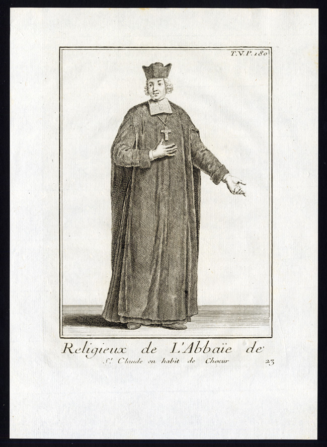 , 3 Antique Religious Prints-ABBEY-SAINT CLAUDE-PRIEST-FRANCE-Helyot-1792, Pictura Antique Prints