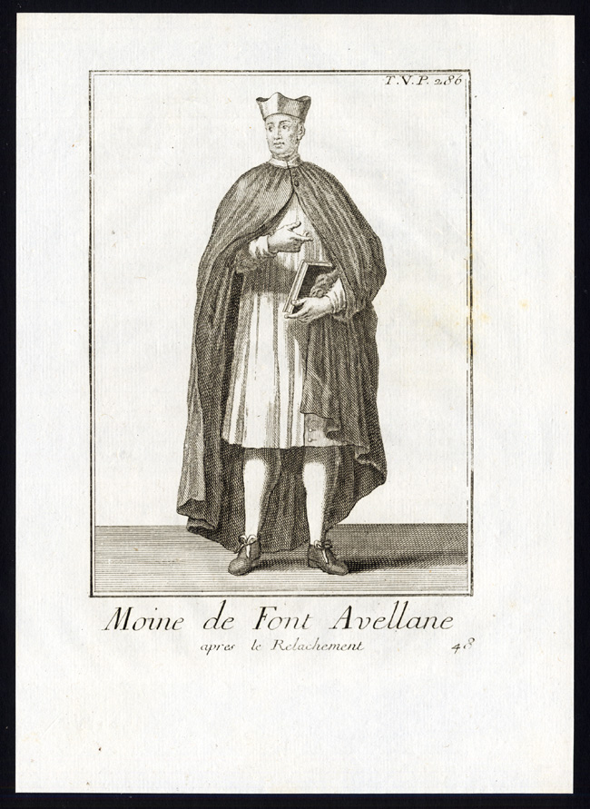 , 2 Antique Religious Prints-MONK-FONTE AVELLANA MONASTERY-ITALY-Helyot-1792, Pictura Antique Prints
