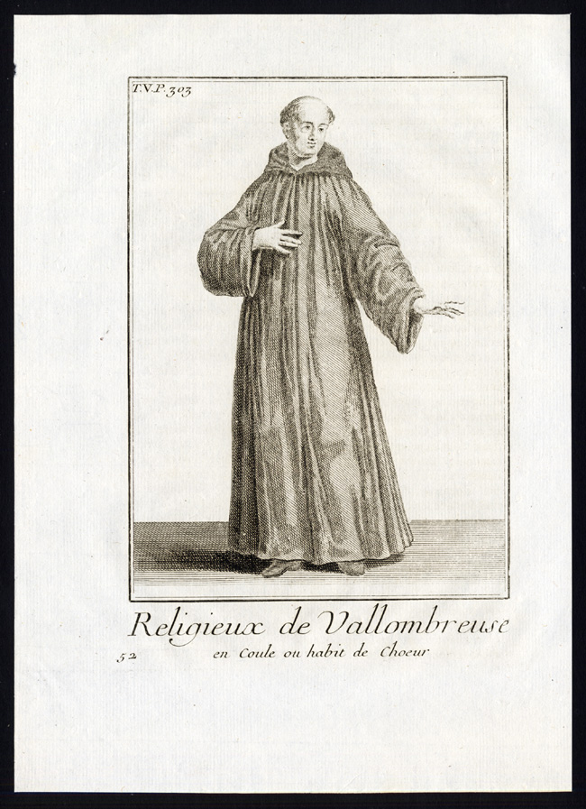 , 6 Antique Religious Prints-MONK-VALLUMBROSAN ORDER-VALLOMBROSA-ITALY-Helyot-1792, Pictura Antique Prints