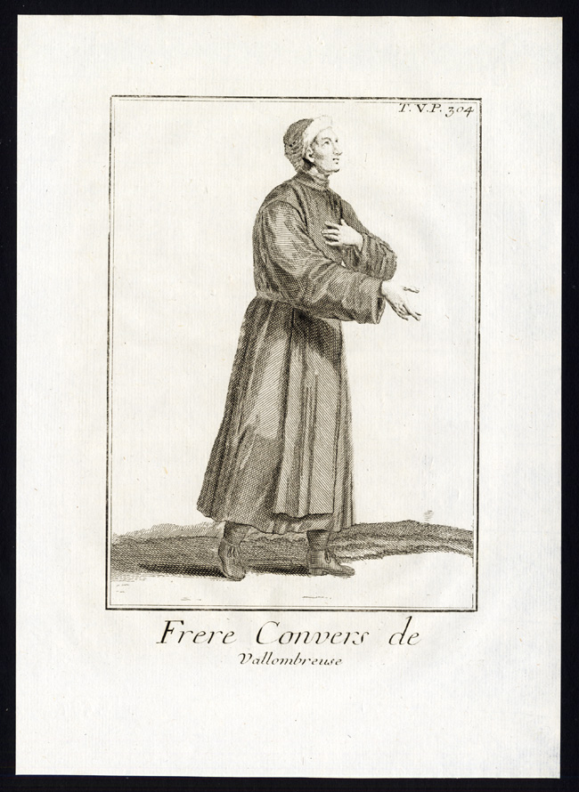 , 6 Antique Religious Prints-MONK-VALLUMBROSAN ORDER-VALLOMBROSA-ITALY-Helyot-1792, Pictura Antique Prints