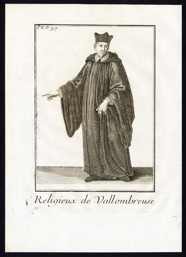 , 6 Antique Religious Prints-MONK-VALLUMBROSAN ORDER-VALLOMBROSA-ITALY-Helyot-1792, Pictura Antique Prints