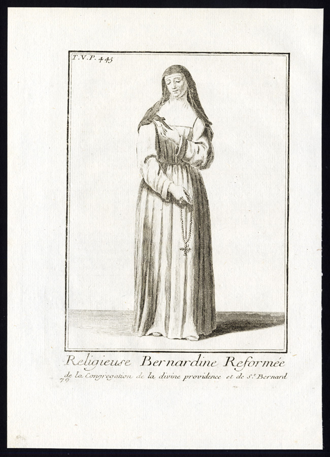 , 2 Antique Religious Prints-MONK-NUN-ORDER OF SAINT BERNARD-ITALY-Helyot-1792, Pictura Antique Prints