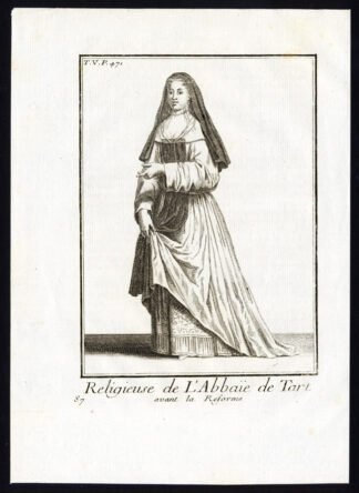 Antique Religious Print-NUN-ORDER-TART ABBEY-DIJON-FRANCE-Helyot-1792