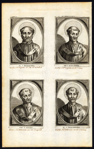Antique Print-POPE-SAINT-EVARISTUS-ALEXANDER I-SIXTUS-TELESPHORUS-Hazart-1678