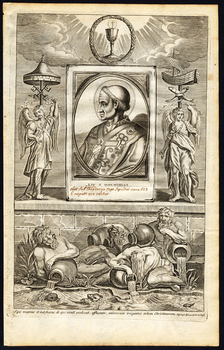 , Antique Print-POPE-SAINT-HORMISDAS-PORTRAIT-ANGEL-CHRISTIAN RELICS-Hazart-1678, Pictura Antique Prints