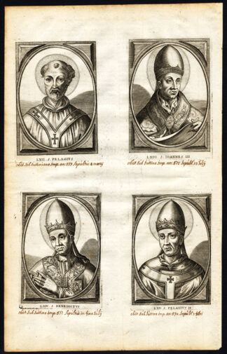 Antique Print-POPE-SAINT-PELAGIUS II-BENEDICT-JOHN-PORTRAIT-Hazart-1678