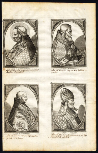Antique Print-POPE-SAINT-BONIFACE V-HONORIUS I-SEVERINUS-JOHN IV-Hazart-1678