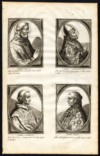 Antique Print-POPE-SAINT-LEO II-BENEDICT-JOHN V-CONON-PORTRAIT-Hazart-1678