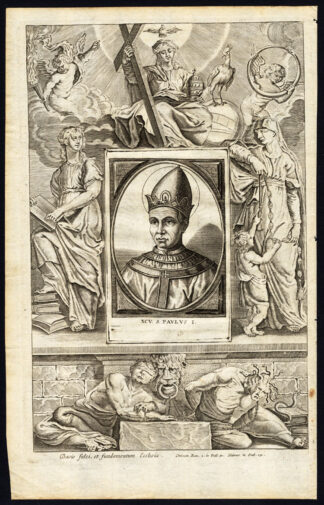 Antique Print-POPE-SAINT-PAULUS I-MOTHER MARY-CHERUB-Hazart-1678