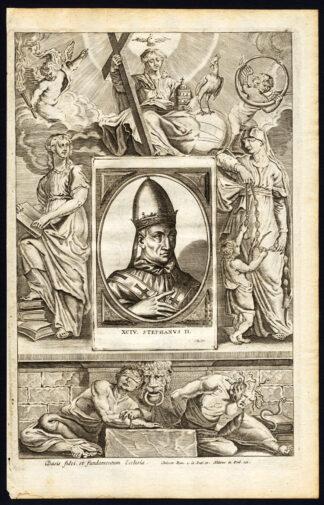 Antique Print-POPE-SAINT-STEPHEN II-STEPHANUS-MOTHER MARY-CHERUB-Hazart-1678