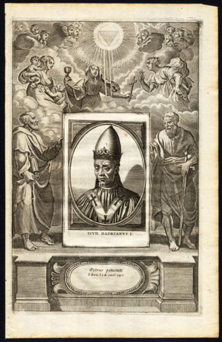 Antique Print-POPE-SAINT-ADRIANUS I-MONK-RELIC-ANGEL-CHERUB-Hazart-1678