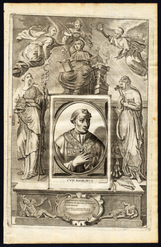 Antique Print-POPE-SAINT-NICOLAS I THE GREAT-NICOLAUS-MOTHER MARY-Hazart-1678