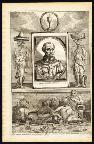 Antique Print-POPE-SAINT-ADRIAN II-HADRIANUS-CHALICE-ANGELS-Hazart-1678
