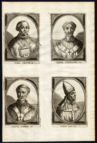 Antique Print-POPE-SAINT-LEO VI-STEPHEN VII-JOHN XI-LEO VII-PORTRAIT-Hazart-1678