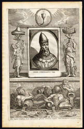 Antique Print-POPE-SAINT-STEPHEN VIII-STEPHANUS-CHALICE-ANGELS-Hazart-1678