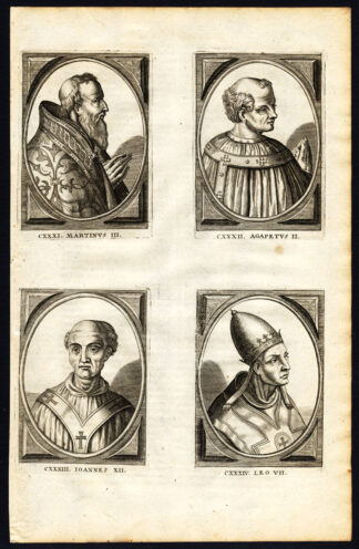 Antique Print-POPE-SAINT-MARTIN III-AGAPETUS-JOHN XII-LEO VIII-Hazart-1678