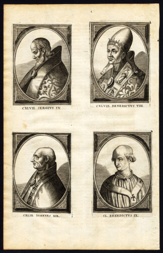 Antique Print-POPE-SAINT-SERGIUS IV-BENEDICT VIII-IX-JOHN XIX-Hazart-1678