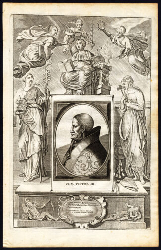 Antique Print-POPE-SAINT-VICTOR III-ALLEGORY-MOTHER MARY-RELICS-Hazart-1678