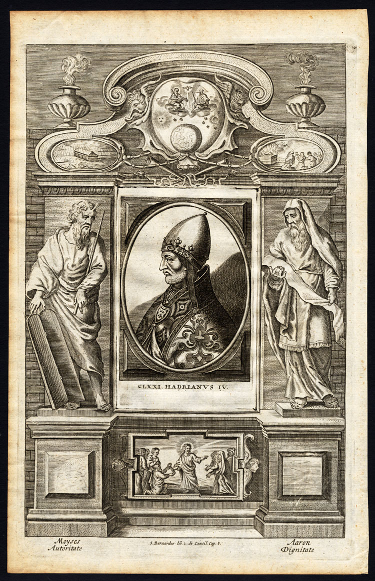 , Antique Print-POPE-SAINT-ADRIAN IV-ALLEGORY-MOSES-AARON-ARK-CHRIST-Hazart-1678, Pictura Antique Prints