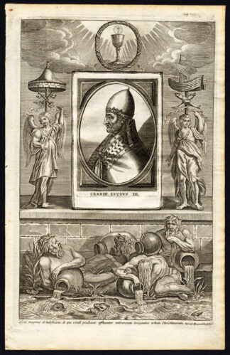 Antique Print-POPE-SAINT-LUCIUS III-ANGEL-CHALICE-RELICS-Hazart-1678