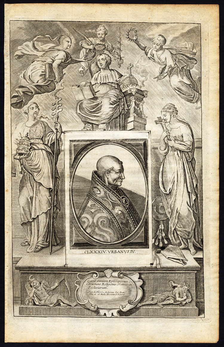 , Antique Print-POPE-SAINT-URBANUS IV-MOTHER MARY-CHRISTIAN RELICS-Hazart-1678, Pictura Antique Prints