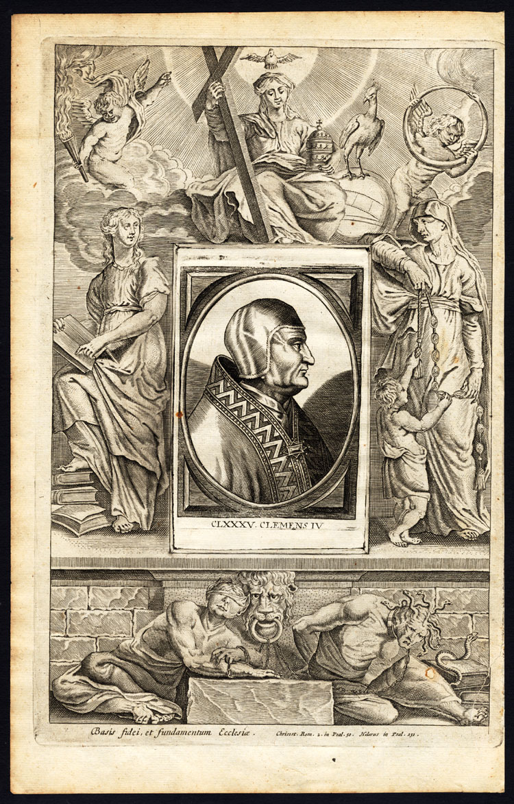 , Antique Print-POPE-SAINT-CLEMENT IV-MOTHER MARY-CHRISTIAN RELICS-Hazart-1678, Pictura Antique Prints