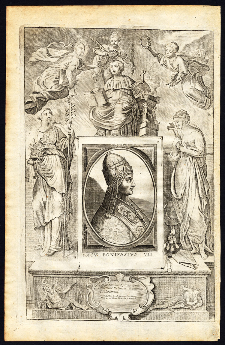 , Antique Print-POPE-SAINT-BONIFACE VIII-MOTHER MARY-BONIFASIUS-Hazart-1678, Pictura Antique Prints