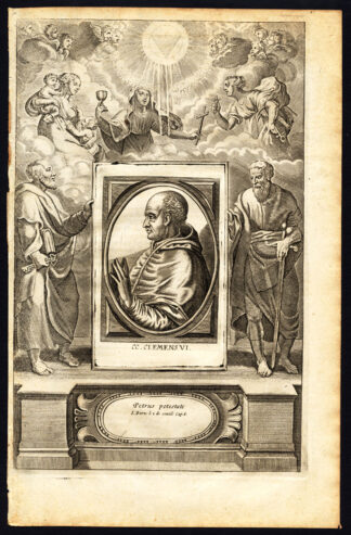 Antique Print-POPE-SAINT-CLEMENT VI-ALLEGORY-MONK-CHERUB-RELIC-Hazart-1678
