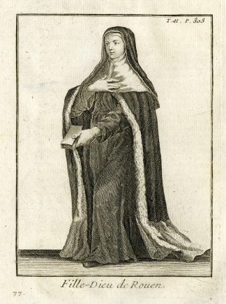 Antique Religious Print-NUN-ROUEN-CATHOLIC-FRANCE-Helyot-1792