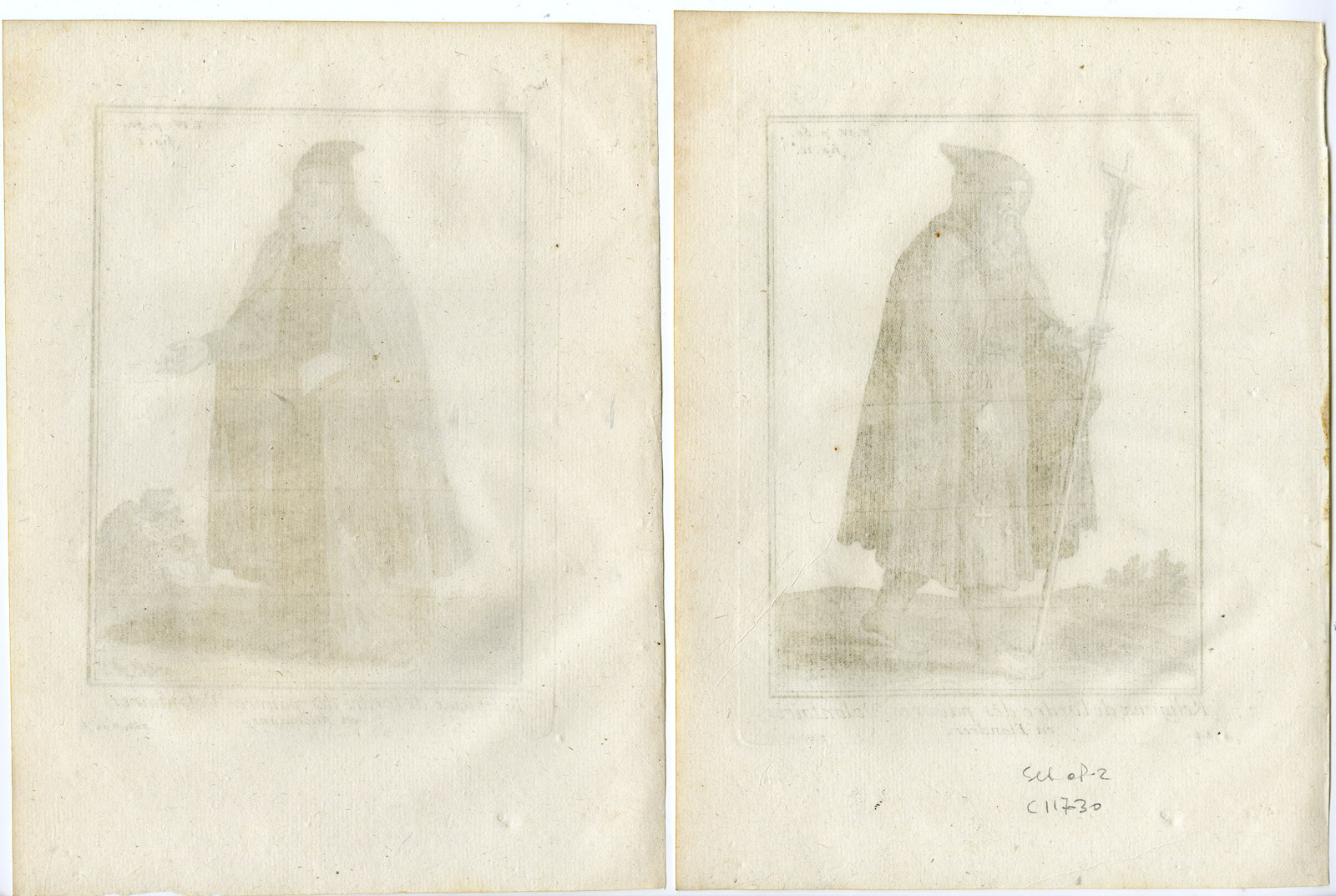 , 2 Antique Religious Prints-ORDER-VOLUNTARY POVERTY-GERMANY-BELGIUM-Helyot-1792, Pictura Antique Prints