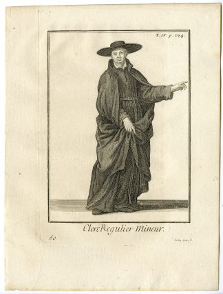 Antique Religious Print-CLERICS REGULAR MINOR-ADORNO FATHERS-ORDER-Helyot-1792