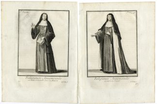 2 Antique Religious Prints-ORDER-SISTERS OF THE ANNONCIADE-NUN-Helyot-1792