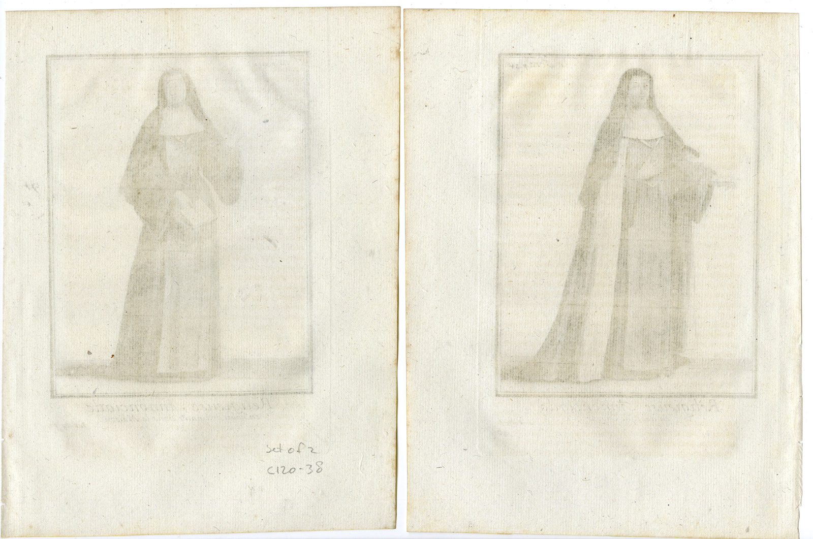 , 2 Antique Religious Prints-ORDER-SISTERS OF THE ANNONCIADE-NUN-Helyot-1792, Pictura Antique Prints