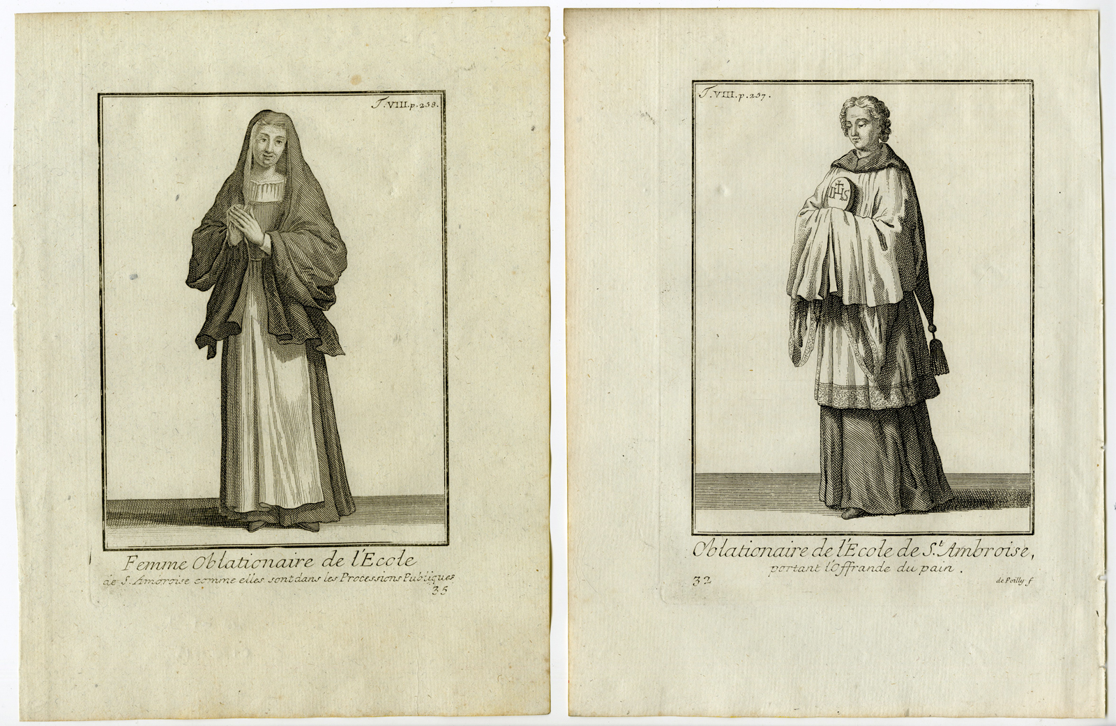 , 4 Antique Religious Prints-OBLATES OF ST AMBROSE-CATHOLIC ORDER-Helyot-1792, Pictura Antique Prints
