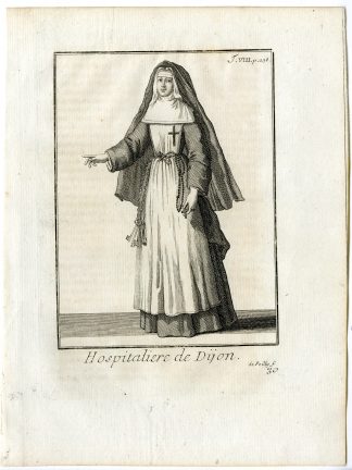 Antique Religious Print-HOSPITALLER-NUN-DIJON-FRANCE-Helyot-1792