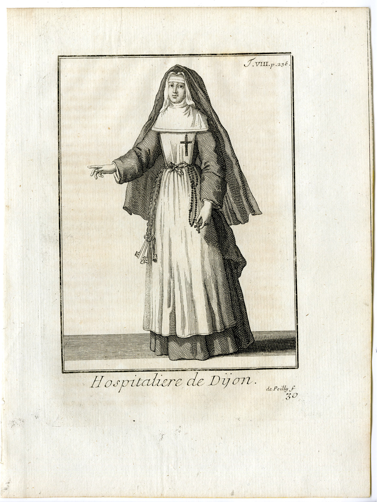 , Antique Religious Print-HOSPITALLER-NUN-DIJON-FRANCE-Helyot-1792, Pictura Antique Prints