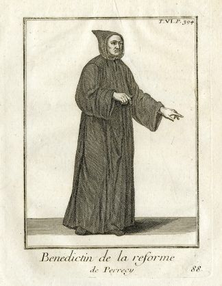 Antique Religious Print-BENEDICTINE MONK-PERRECY-MONASTERY-FRANCE-Helyot-1792