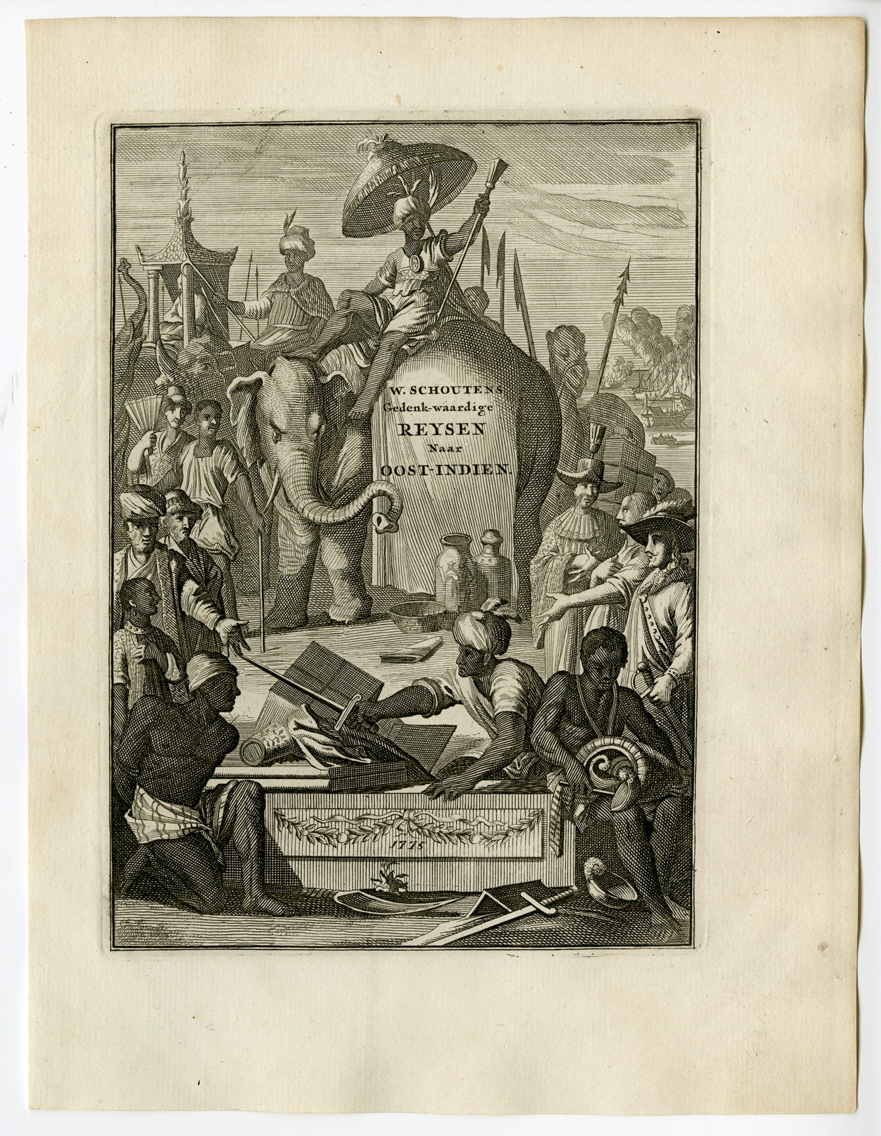 Pco 2391 416x536 Antique Print-TITLE PAGE-EAST-INDIES-ELEPHANT-CAMEL-NATIVES-Schouten-1775