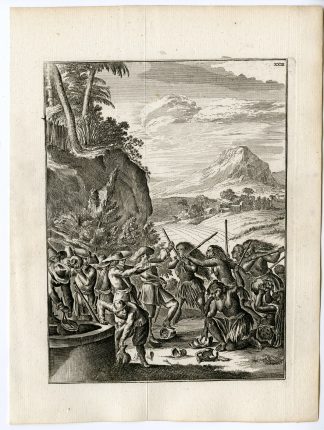 Antique Print-FIGHT-VOC-CHOROMANDEL-INDIA-NATIVES-Schouten-1775