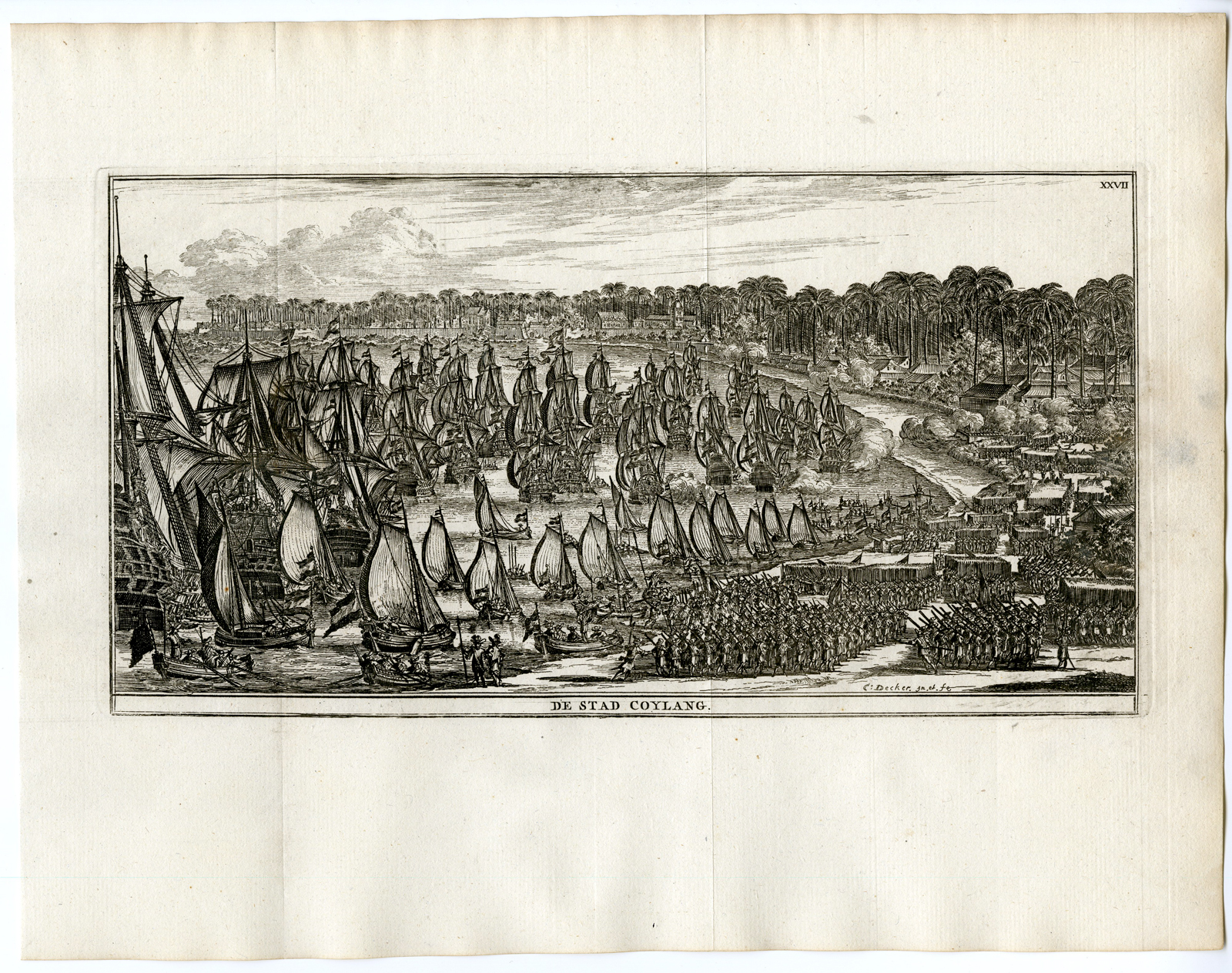, Antique Print-COYLANG-COYLAN-KOLLAM-INDIA-VOC-SHIPS-Schouten-1775, Pictura Antique Prints
