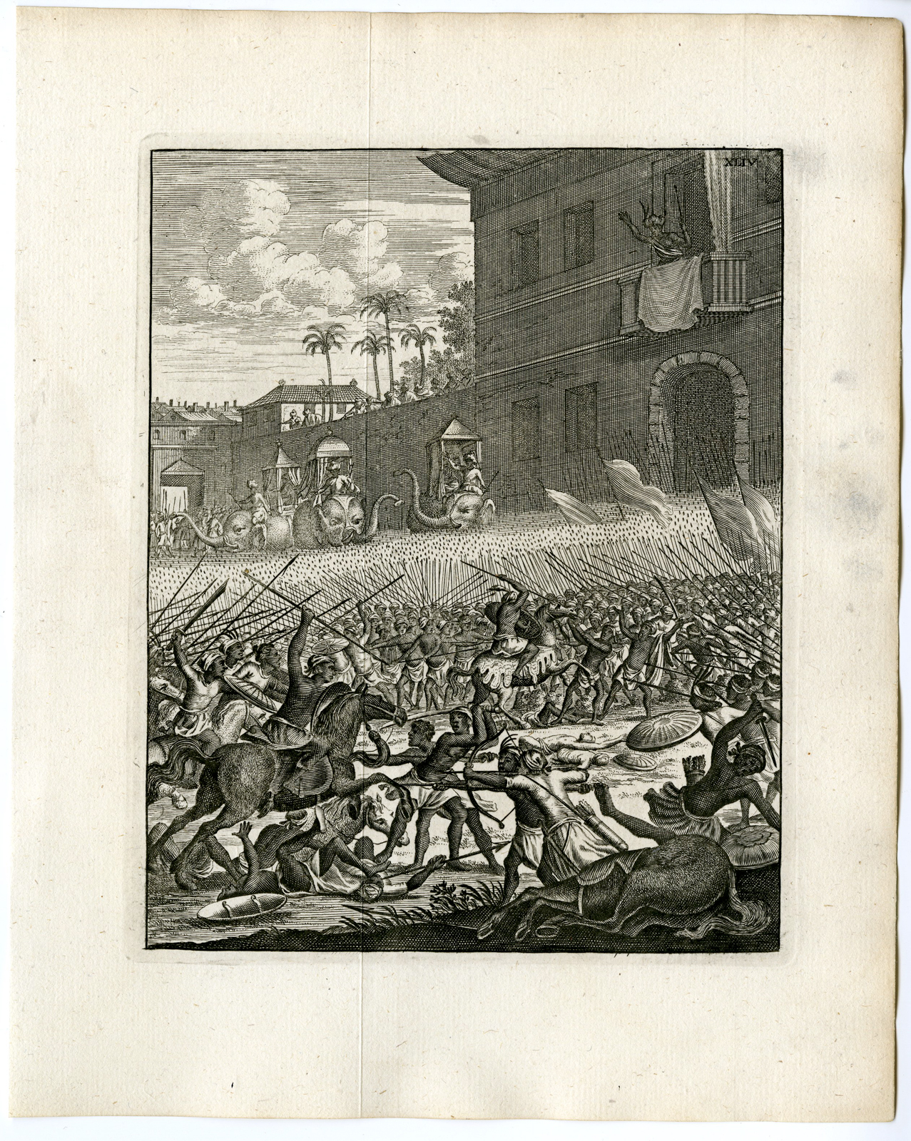 , Antique Print-BATTLE-MATARAN-INDONESIA-ELEPHANT-VOC-Schouten-1775, Pictura Antique Prints