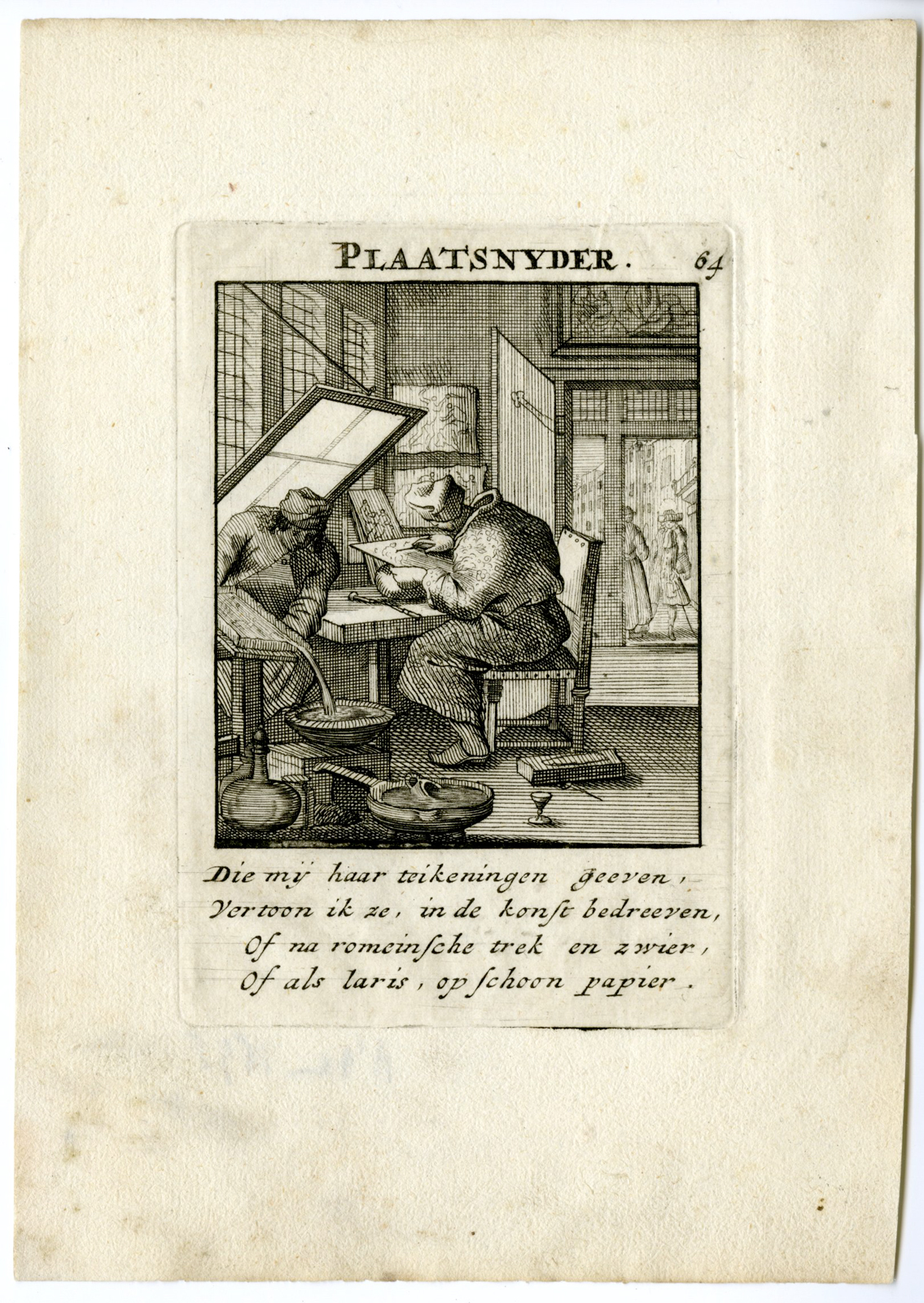 , Antique Print-PROFESSION-PLAATSNYDER-PLATE CUTTER-Luyken-1694 ed., Pictura Antique Prints