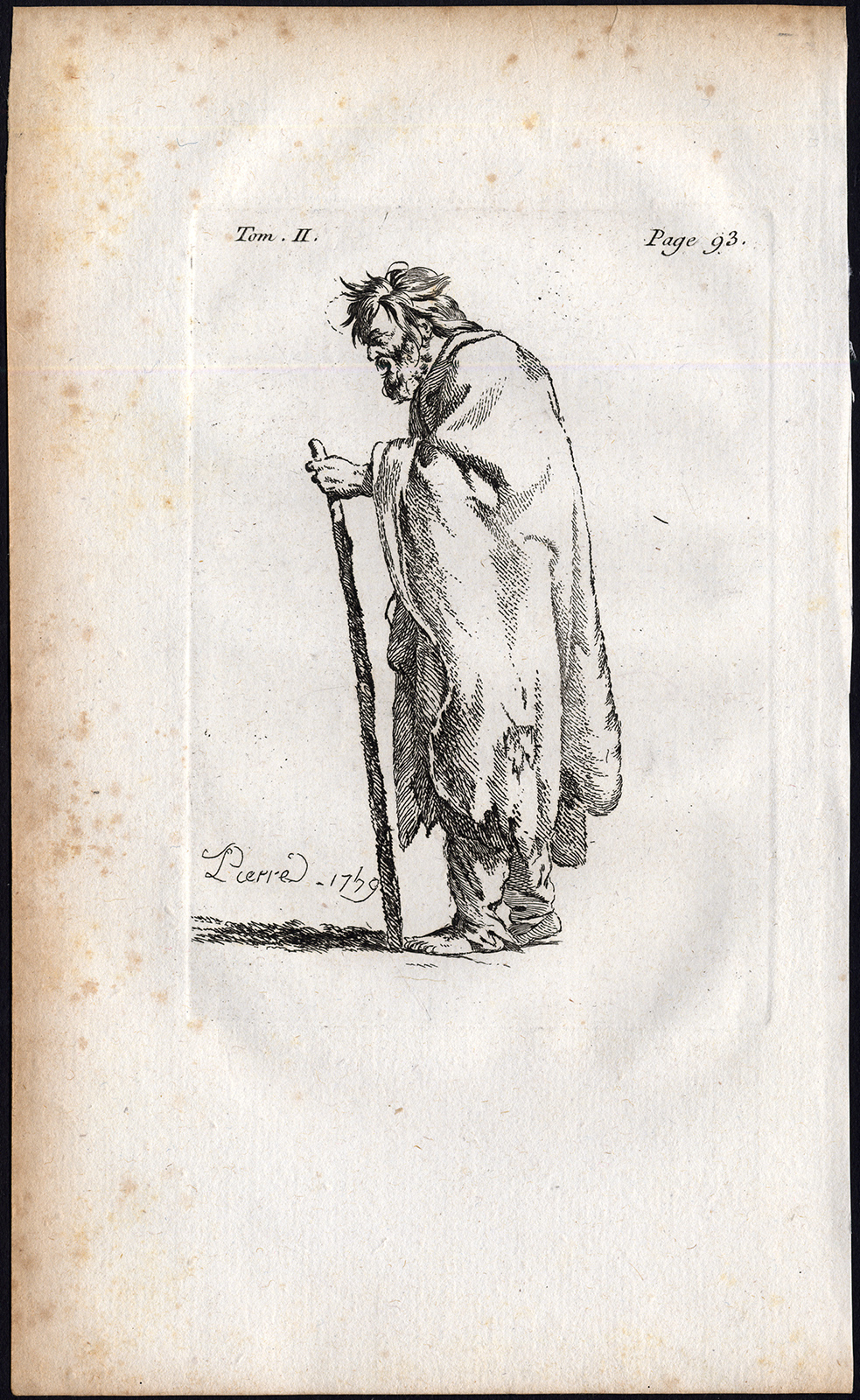 , Antique Print-BEGGAR-CANE-RAGS-Callot-Pierre-1767, Pictura Antique Prints