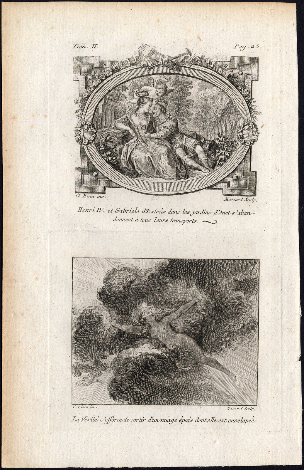, Antique Print-GABRIELE D’ESTREES-HENRY IV-LOVE-TRUTH-CLOUD-Eisen-Massard-1767, Pictura Antique Prints