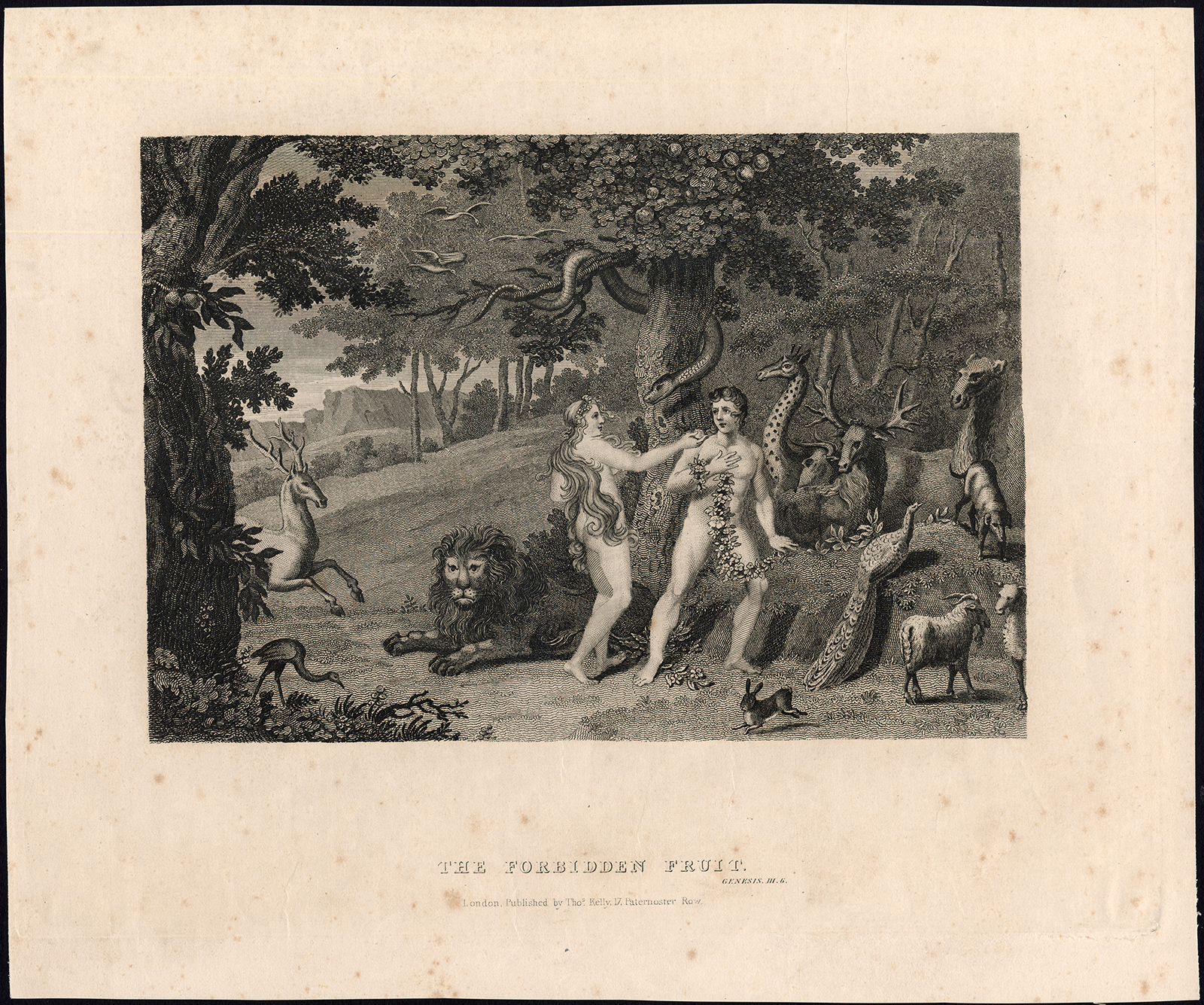 , Antique Print-ADAM-EVE-SERPENT-APPLE-EDEN-TEMPTATION-Anonymous-ca. 1820, Pictura Antique Prints