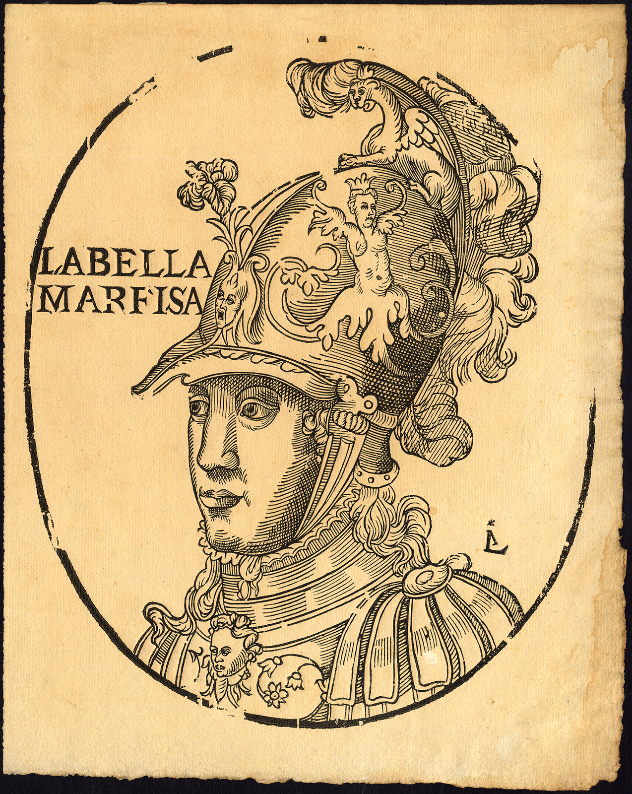 , Rare Antique Woodblock Master Print-LA BELLA MARFISA-De Giunta-Lunardo-1500, Pictura Antique Prints