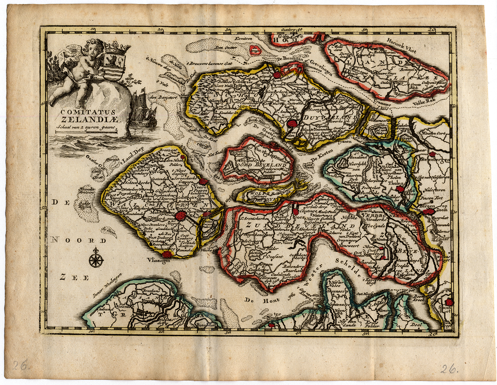 , Antique Map-COUNTY OF ZEELAND-COMITATUS ZELANDIAE-de Missy-de Leth-1749, Pictura Antique Prints