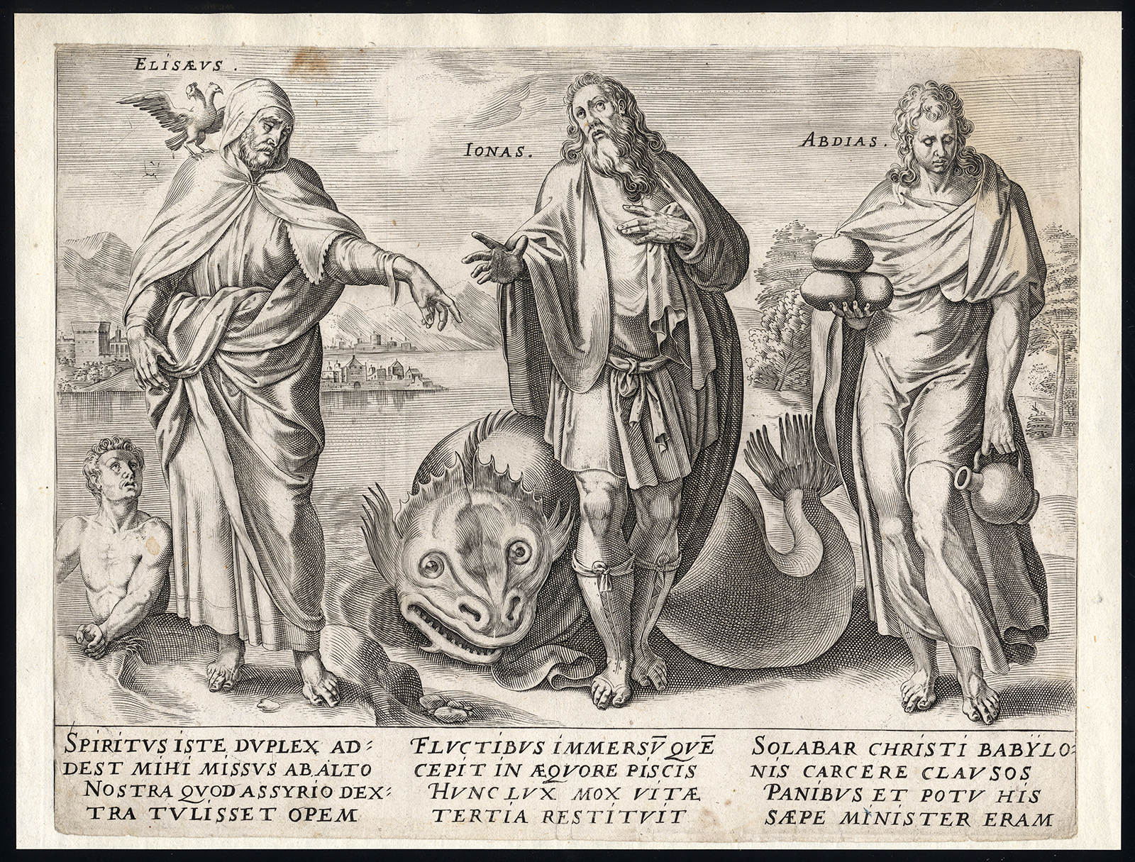 , Antique Master Print-JONAH-ELISHA-ABDIAS-ATTRIBUTE-Snellinck-ca. 1580, Pictura Antique Prints